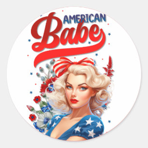Retro American Pinup_ American Babe Classic Round Sticker