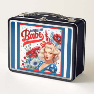 Retro American Pinup_ American Babe Metal Lunch Box