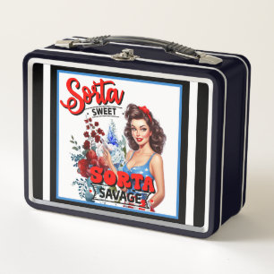 Retro American Pinup_ Sorta Sweet Sorta Savage Metal Lunch Box