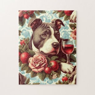 Retro American Pit Bull Terrier Illustration Jigsaw Puzzle