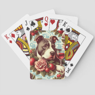 Retro American Pit Bull Terrier Illustration Playing Cards