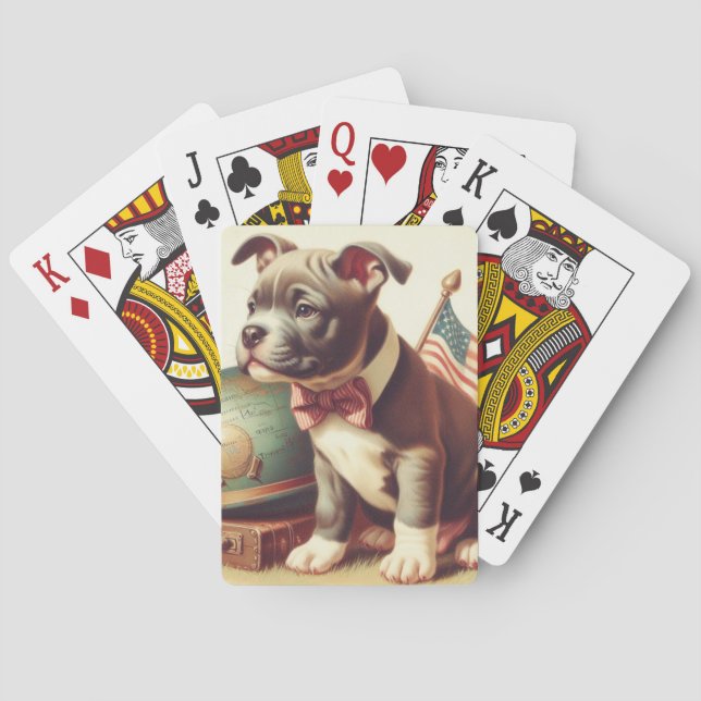 Retro American Pit Bull Terrier Painting Playing Cards (Back)
