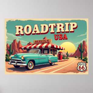 Retro American Road Trip Poster