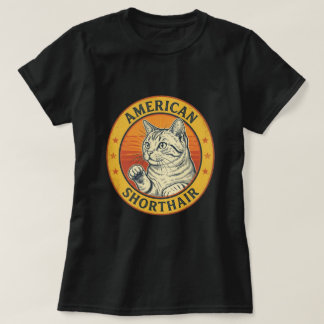 Retro American Shorthair Cat Sunburst Art T-Shirt