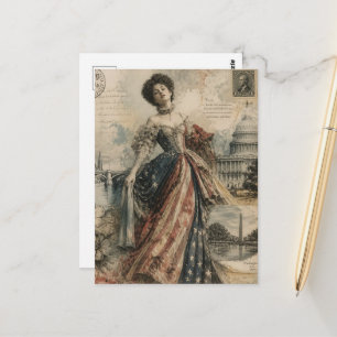 Retro American Woman Patriotic Postcard Art