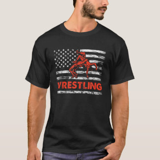 Retro American Wrestling Apparel Usa Flag Wrestlin T-Shirt