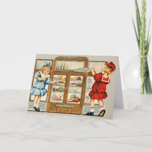 Retro Americana Kitchen Ad with Two Girls Holiday Card