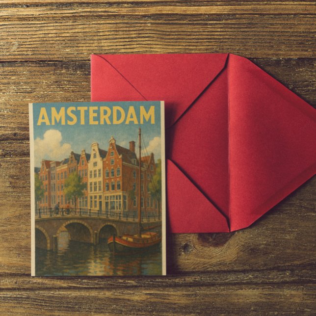 Retro Amsterdam Netherlands Grachten Postcard (Retro Amsterdam Netherlands Grachten Postcard)