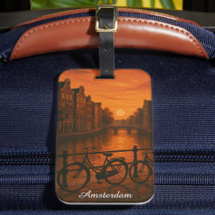 Retro Amsterdam Netherlands Grachten Sunset Glow Luggage Tag
