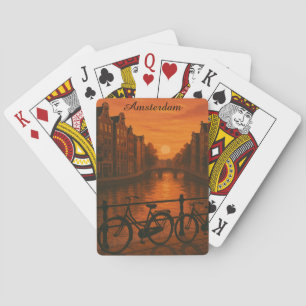 Retro Amsterdam Netherlands Grachten Sunset Glow Playing Cards