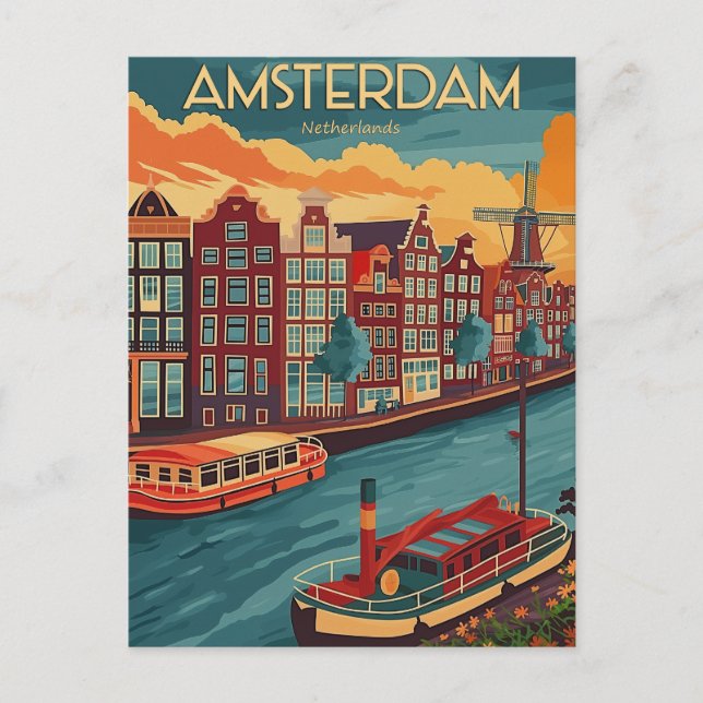 Retro Amsterdam, Netherlands Postcard (Front)