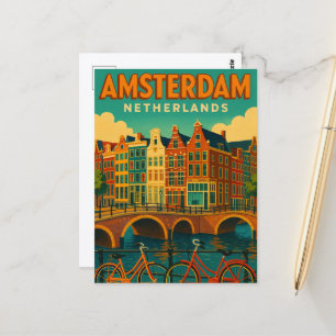 Retro Amsterdam Netherlands Postcard