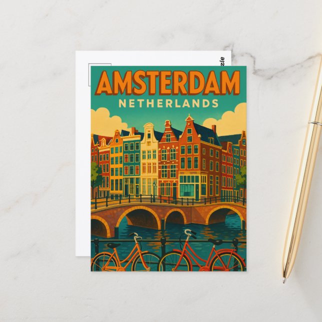 Retro Amsterdam Netherlands Postcard (Front/Back In Situ)