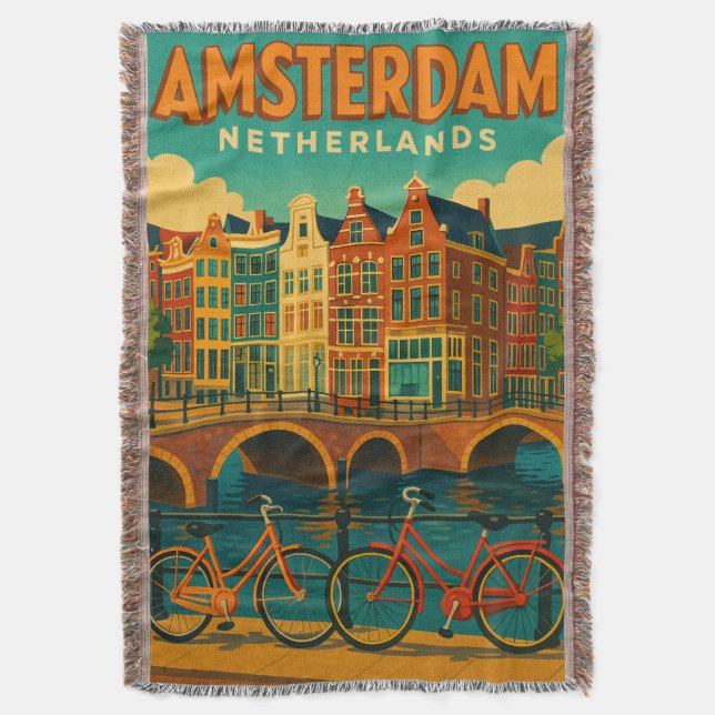 Retro Amsterdam Netherlands Throw Blanket (Front Vertical)
