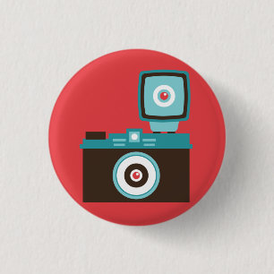 Retro Analogue Camera (Brown / Blue) Flair 3 Cm Round Badge