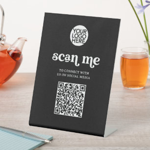 Retro and Boho Black Scan Me QR Code Pedestal Sign