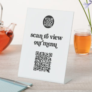 Retro and Boho Scannable QR Code Contactless Menu Pedestal Sign