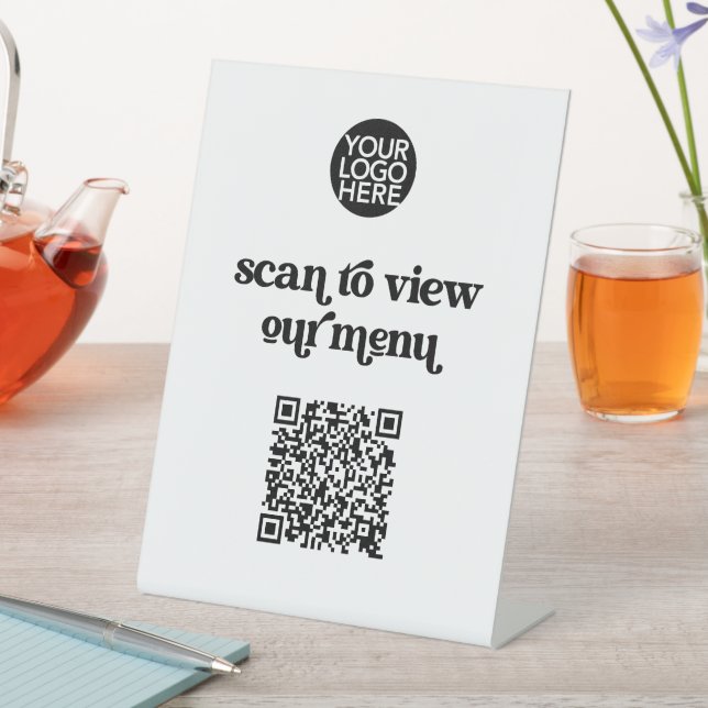 Retro and Boho Scannable QR Code Contactless Menu Pedestal Sign (In SItu)