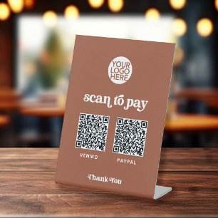 Retro and Boho   Two Ways to Pay Scannable QR Code Pedestal Sign