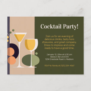  Retro and modern cocktail party invitation Postcard
