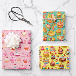 Retro and Vintage Aesthetic Cupcake Party Pattern  Wrapping Paper Sheet