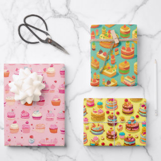 Retro and Vintage Aesthetic Cupcake Party Pattern  Wrapping Paper Sheet
