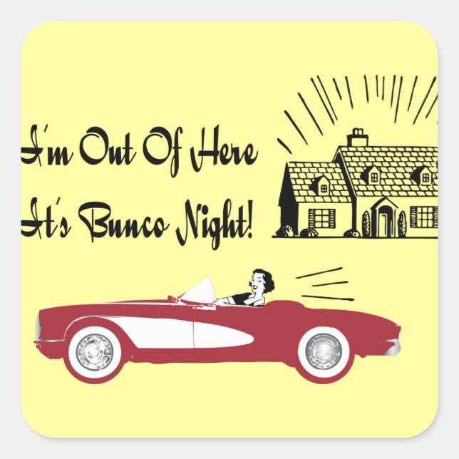 Retro and Vintage Bunco Red Convertible Square Sticker (Front)