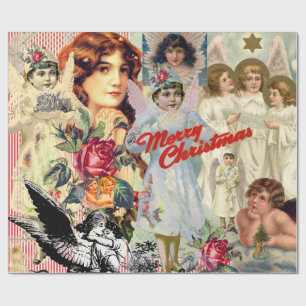 RETRO ANGEL CHRISTMAS COLLAGE Wrapping Paper