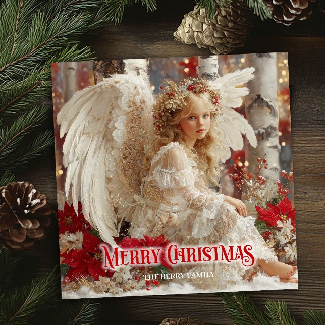 Retro angelic angel editable Christmas greeting  Holiday Card (Retro angelic angel editable Christmas greeting card)
