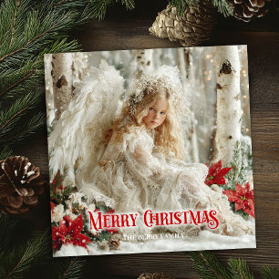 Retro angelic angel red white gold cheerful card