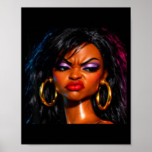 Retro Angry Disgusted Black Doll Face Meme Funny Poster