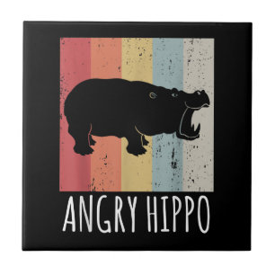 Retro Angry Hippo - Vintage Hippopotamus Tile