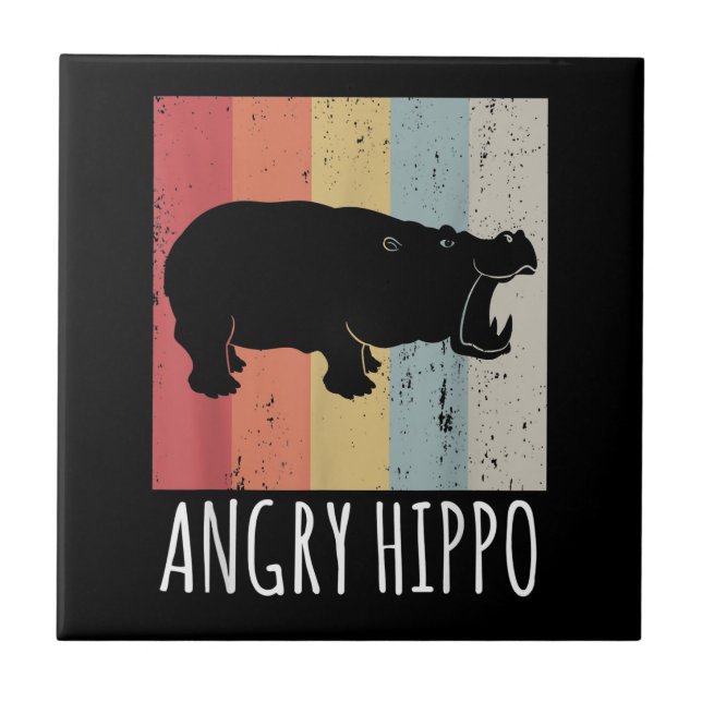 Retro Angry Hippo - Vintage Hippopotamus Tile (Front)