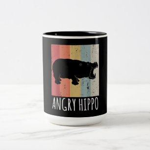 Retro Angry Hippo - Vintage Hippopotamus Two-Tone Coffee Mug
