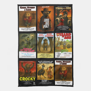 Retro Animal Movie Poster Parodies Tea Towel