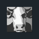 Retro Animal Pop Art Cow Portrait in Black & White Canvas Print<br><div class="desc">This poppy retro pop-art inspired art piece has our classic cow headshot in black and white. A shout out to our bovine buddies. This hand drawn design by Armagarden uses modern colours to pop off any colour clothing you throw it on! Visit our blog at Armagarden.co for vegan gear and...</div>