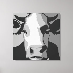 Retro Animal Pop Art Cow Portrait in Black & White Canvas Print