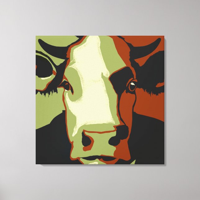 Retro Animal Pop Art Cow Portrait in Cowmoflage Canvas Print (Front)