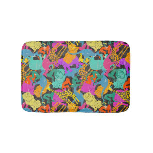 Retro Animal Silhouettes Pattern Bath Mat