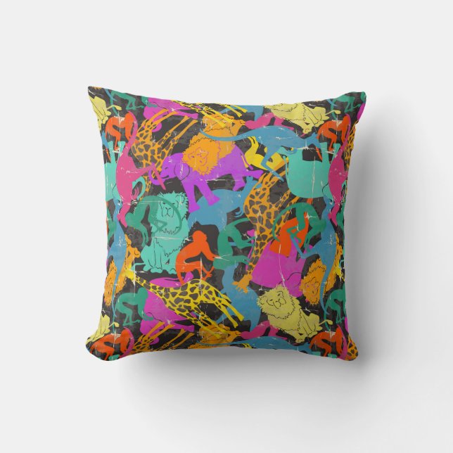 Retro Animal Silhouettes Pattern Cushion (Front)