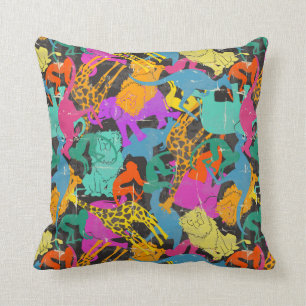 Retro Animal Silhouettes Pattern Cushion