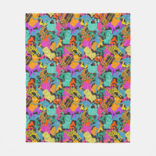 Retro Animal Silhouettes Pattern Fleece Blanket