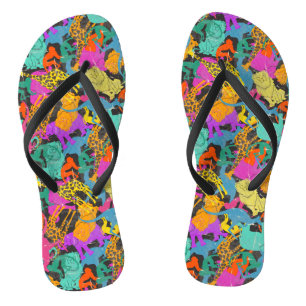 Retro Animal Silhouettes Pattern Flip Flops