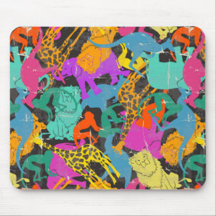 Retro Animal Silhouettes Pattern Mouse Mat
