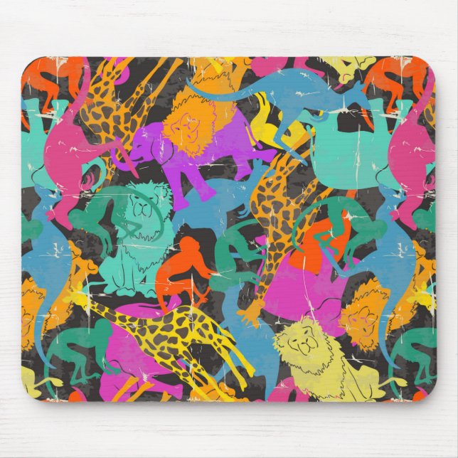 Retro Animal Silhouettes Pattern Mouse Mat (Front)