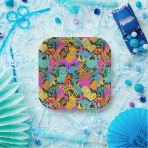 Retro Animal Silhouettes Pattern Paper Plate