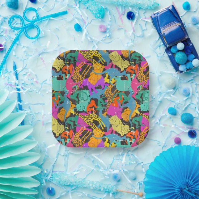 Retro Animal Silhouettes Pattern Paper Plate (Party)