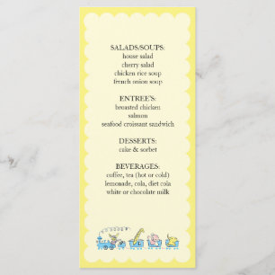 Retro Animal Train     Baby Shower Insert Menu