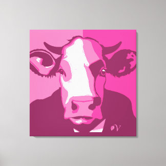 Retro Animal Wall Pop Art Pink Cow Portrait Canvas Print