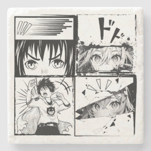 Retro Anime actions grids Stone Coaster